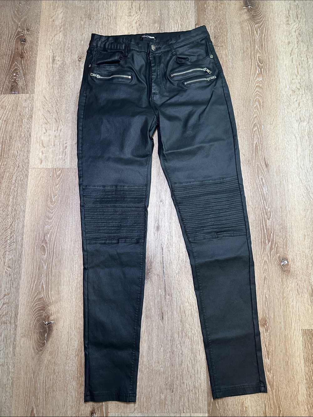 Black Moto-Style Women’s Jeans faux leather